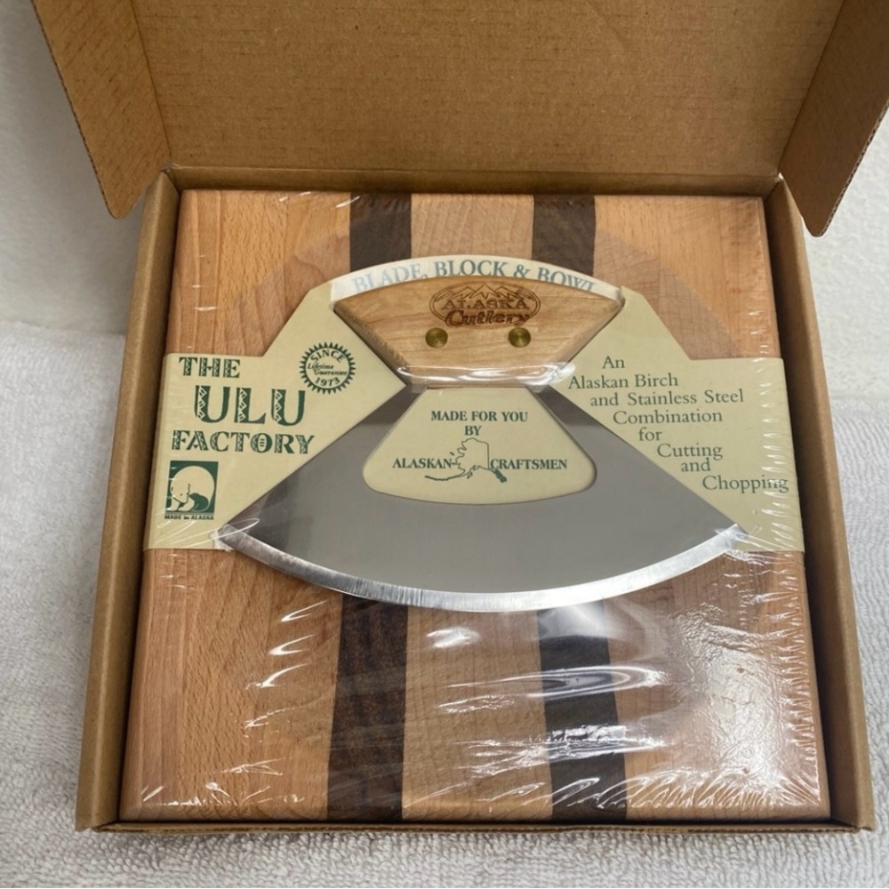 NWT New The Ulu Factory Alaska Ulu Wood 7.25" Chopping Bowl + Knife Farmhouse
